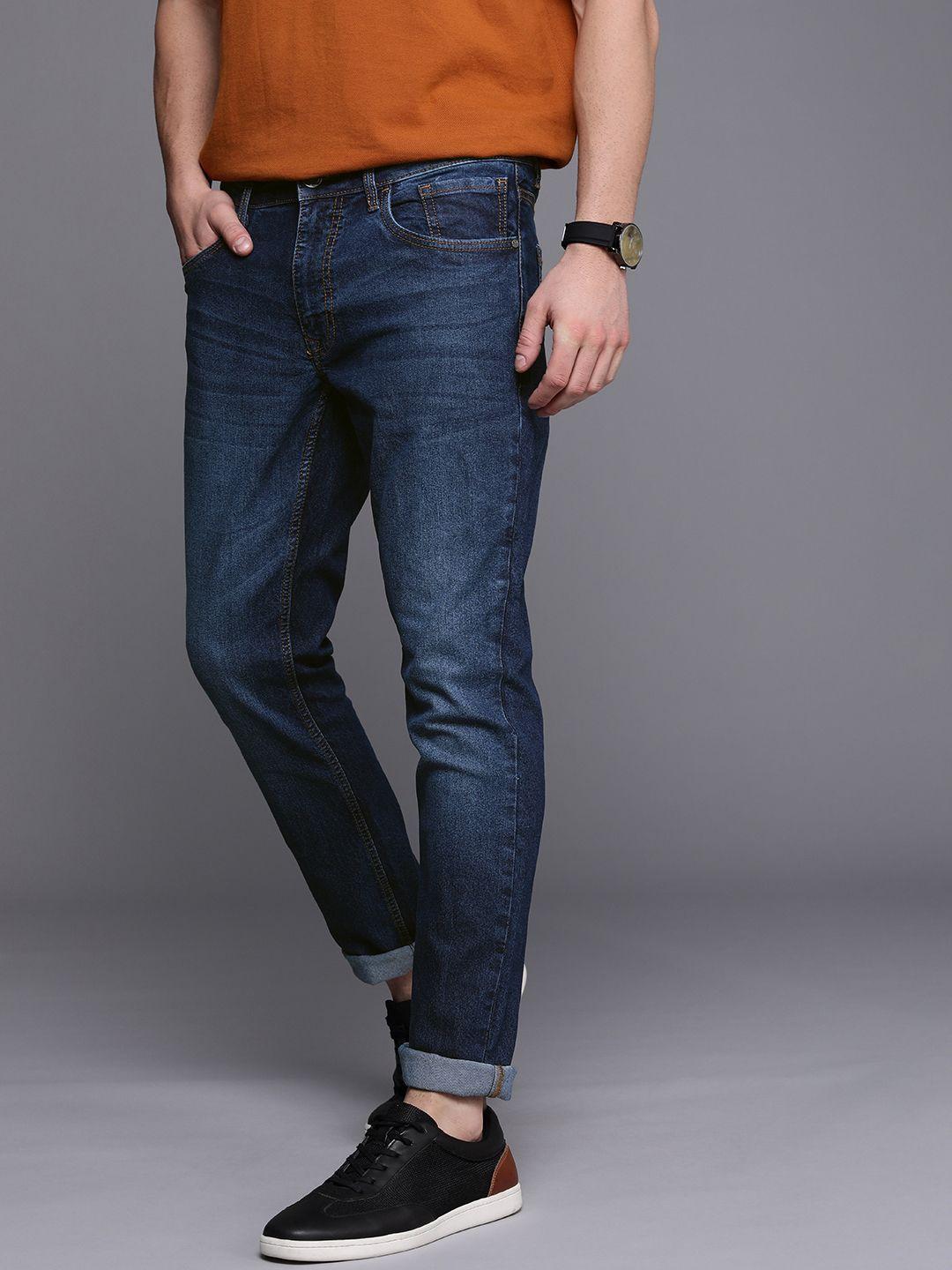 wrogn men blue slim fit light fade stretchable jeans