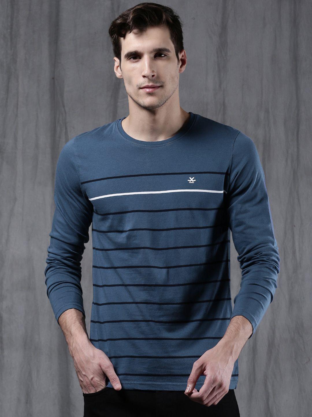 wrogn men blue striped cotton t-shirt