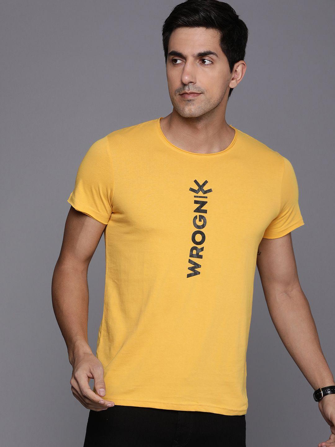 wrogn men brand logo printed pure cotton slim fit t-shirt