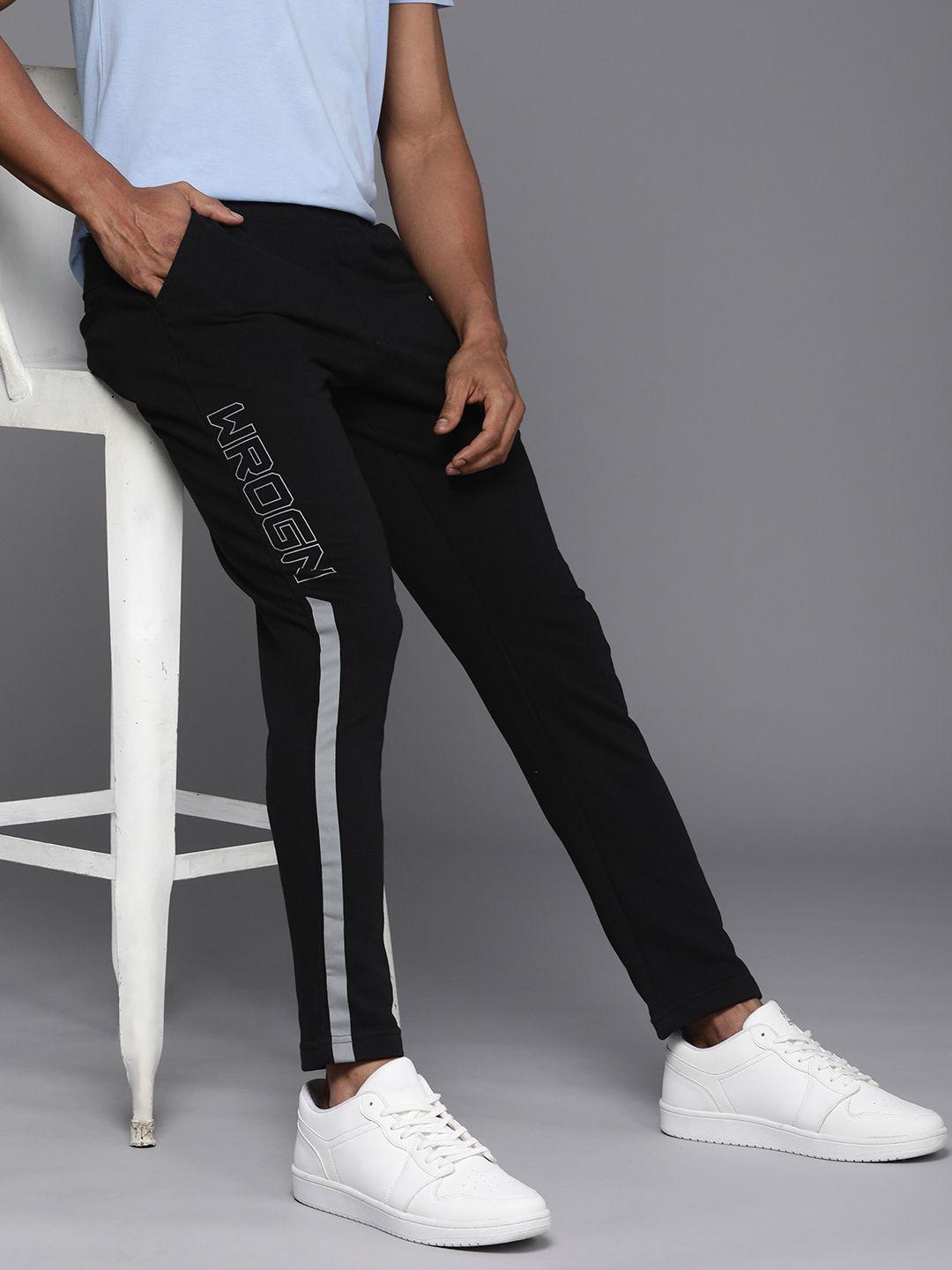 wrogn men brand logo printed regular fit track pants