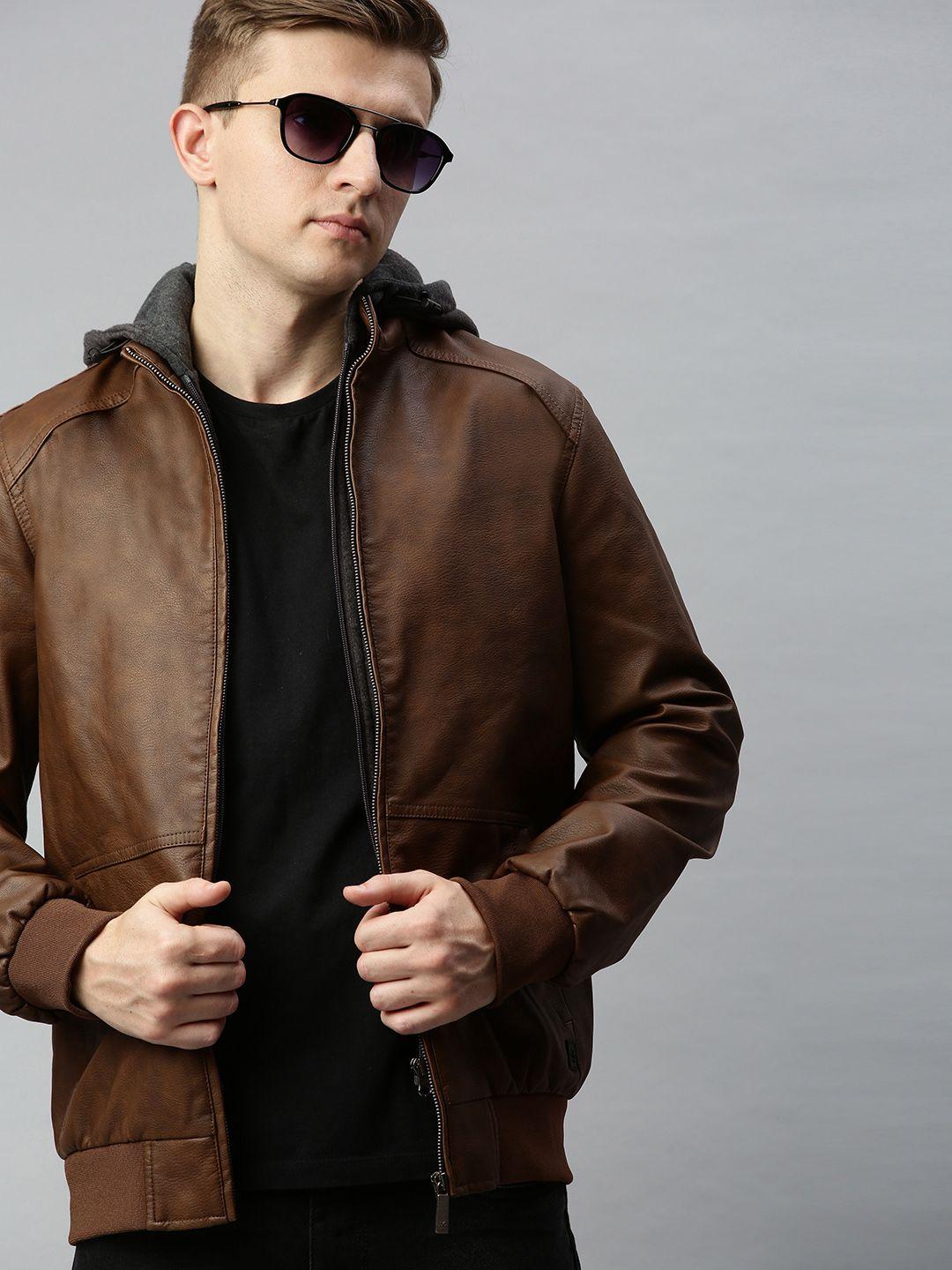 wrogn men brown solid bomber jacket