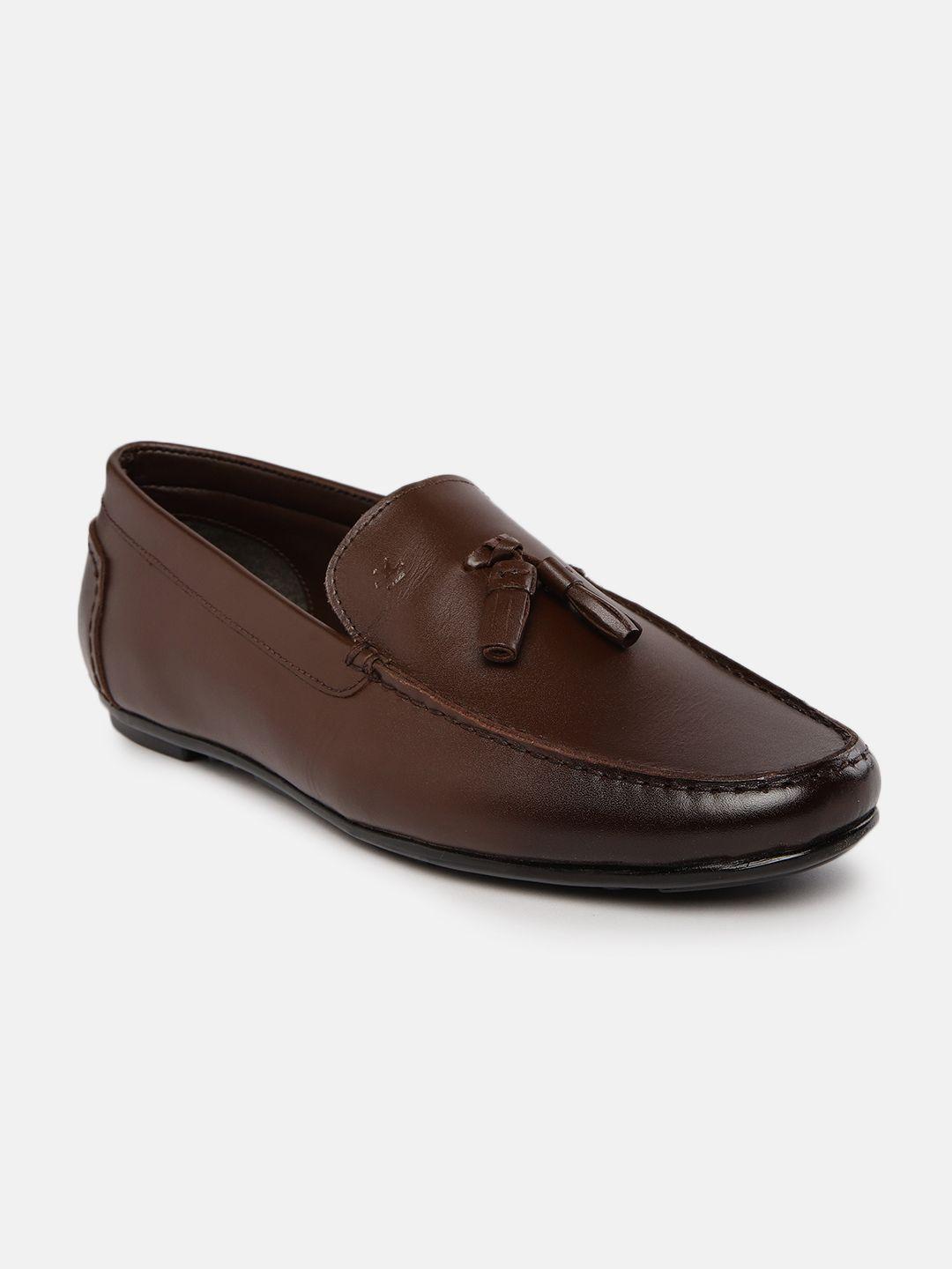 wrogn men brown solid leather loafers