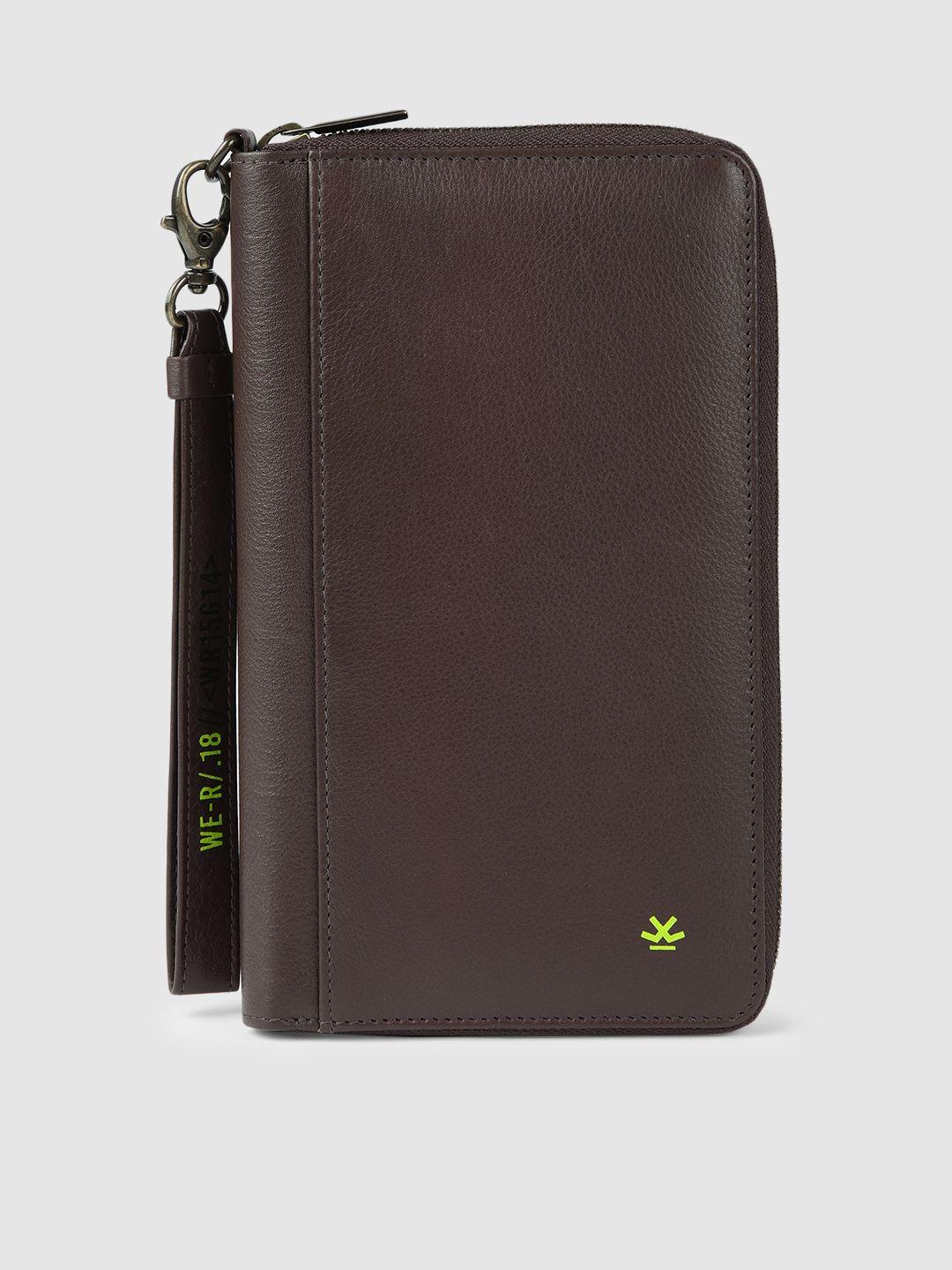 wrogn men brown solid leather passport holder