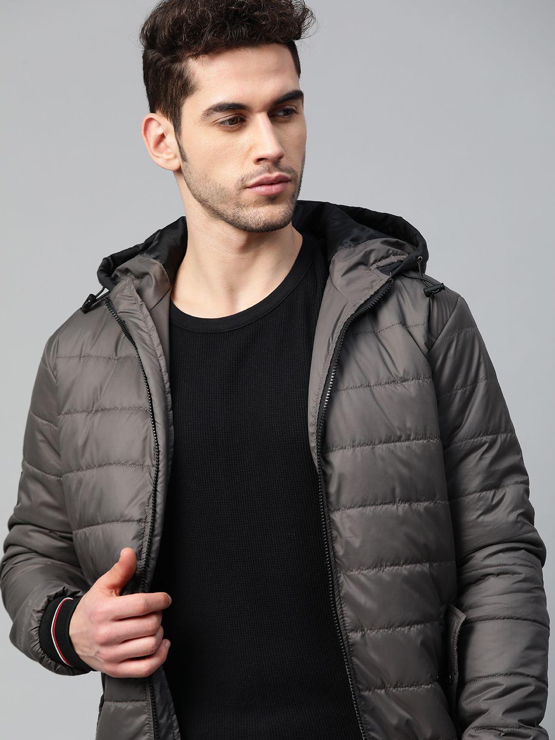 wrogn men charcoal grey solid bomber jacket