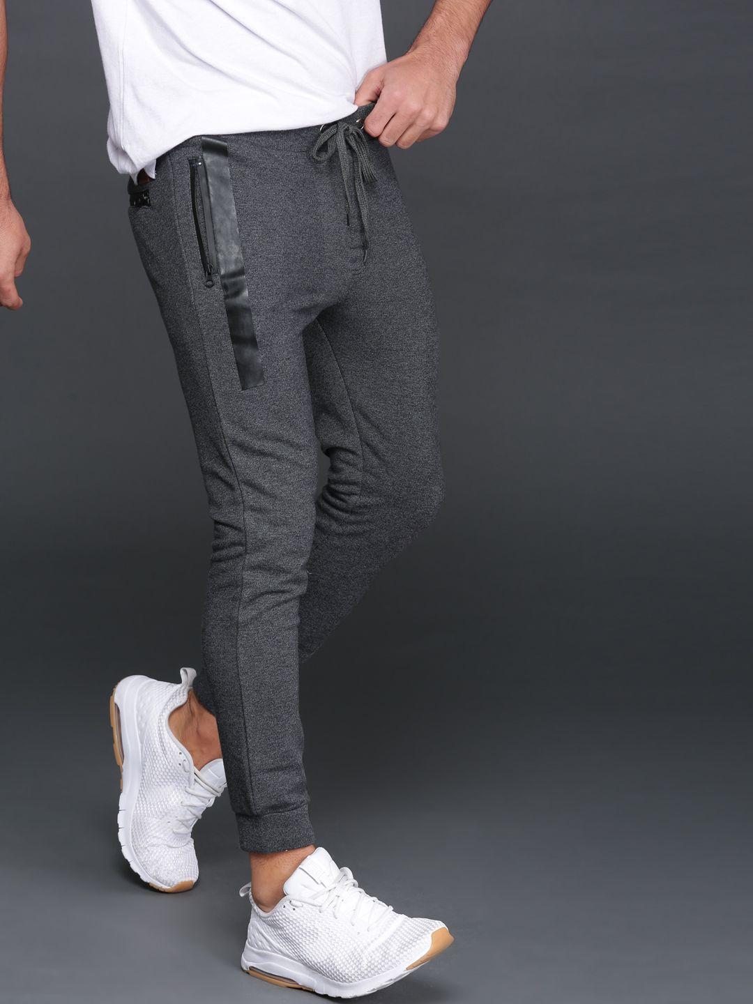 wrogn men charcoal grey solid joggers