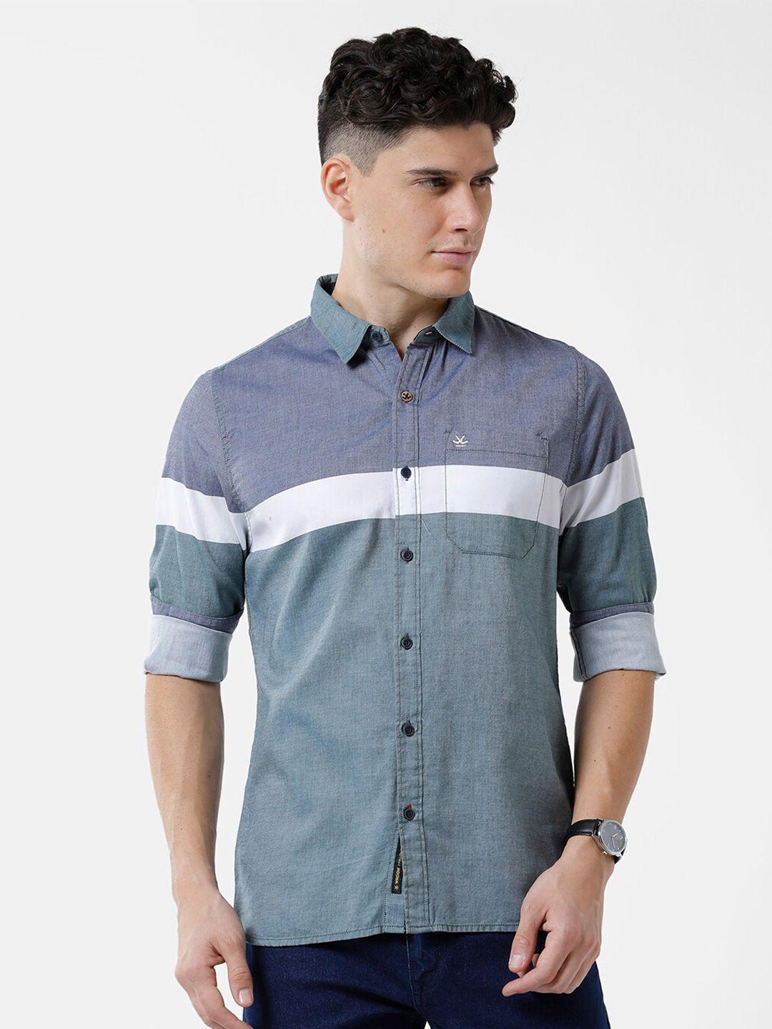 wrogn men colourblock slim fit casual cotton shirt