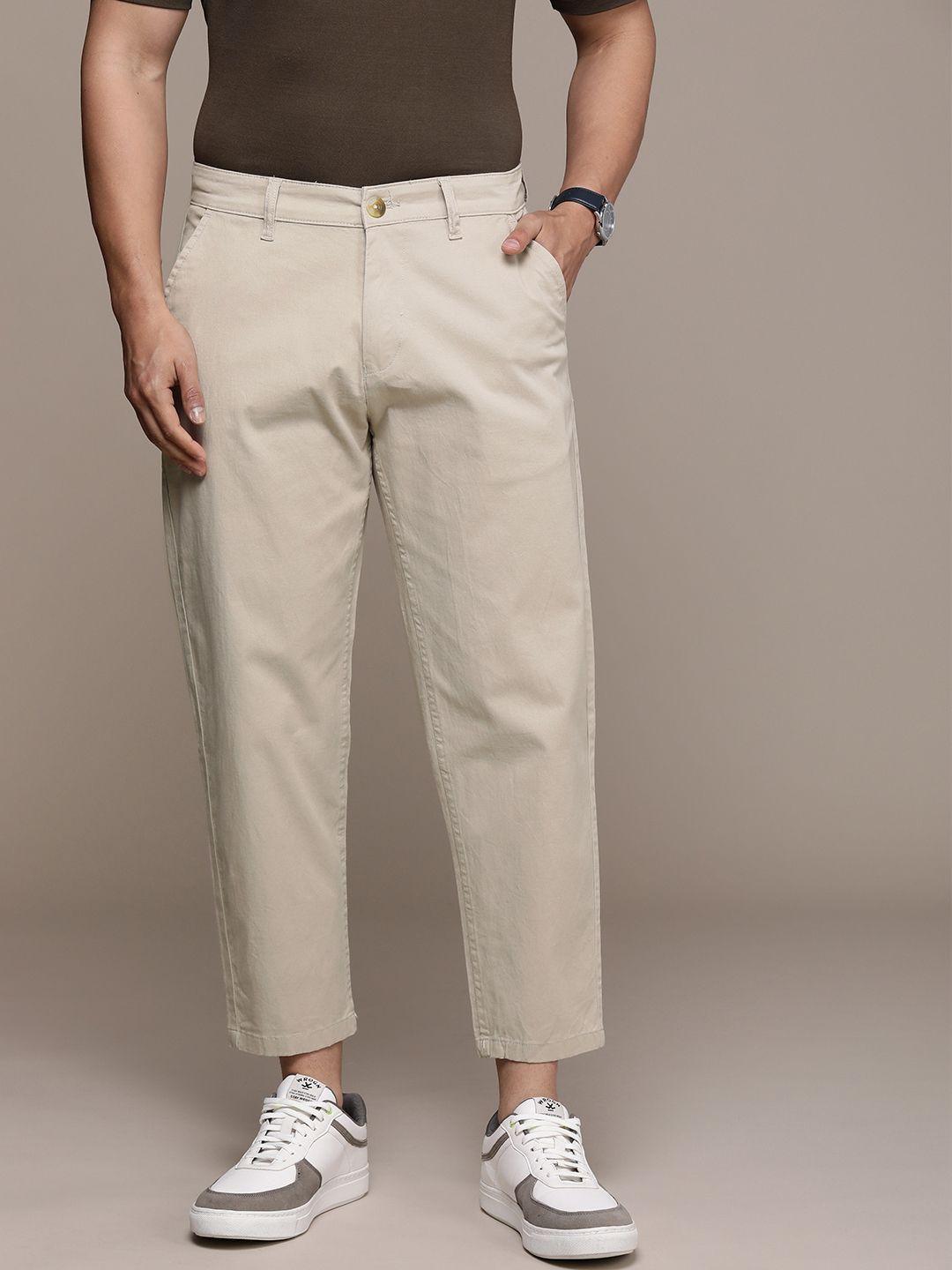 wrogn men crop fit chinos trousers