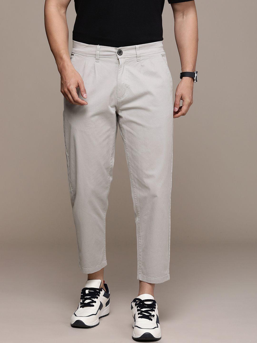 wrogn men crop fit chinos trousers