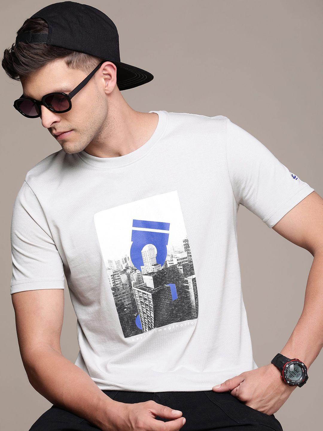 wrogn men graphic printed pure cotton t-shirt