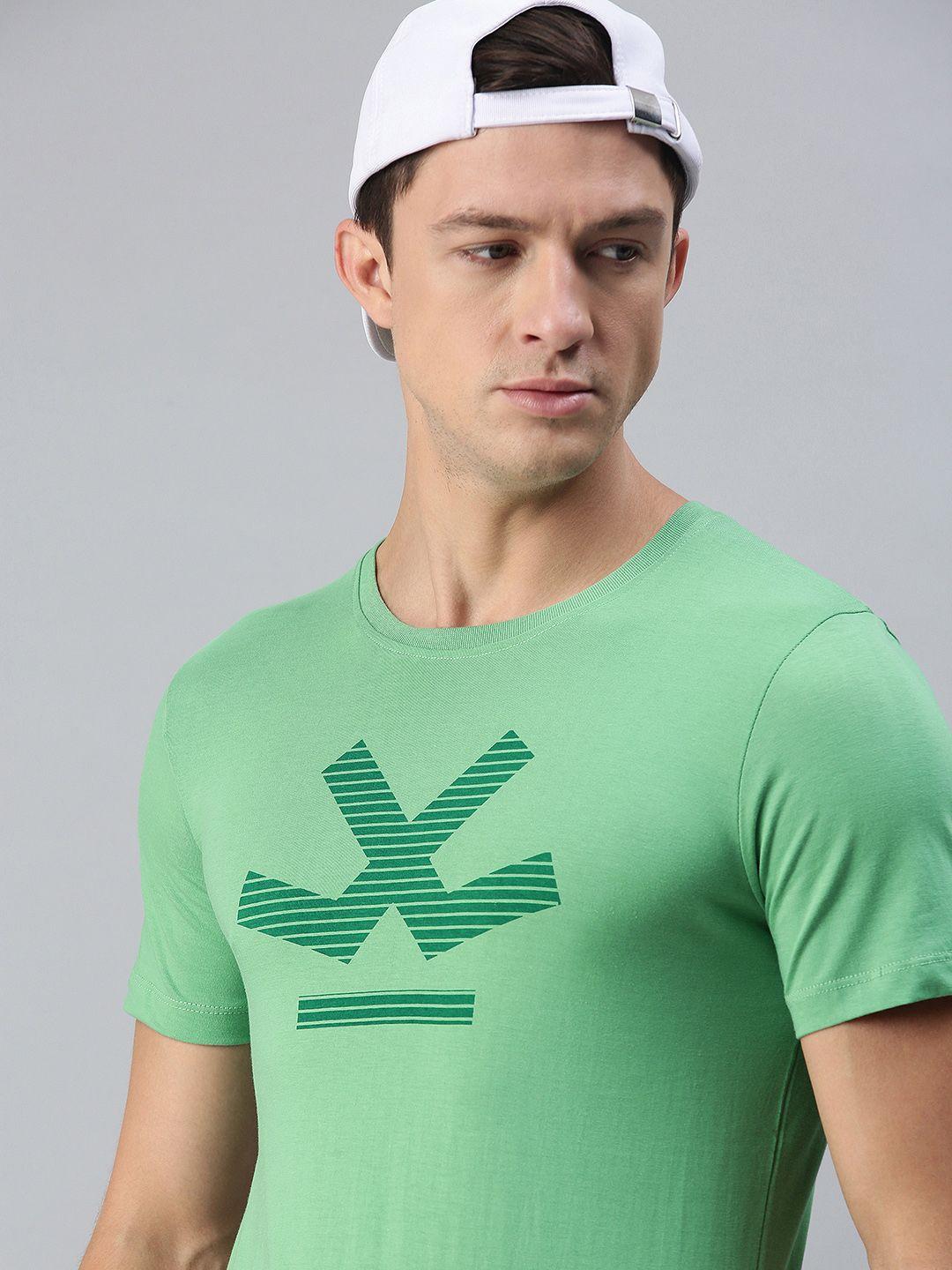 wrogn men green brand logo printed t-shirt