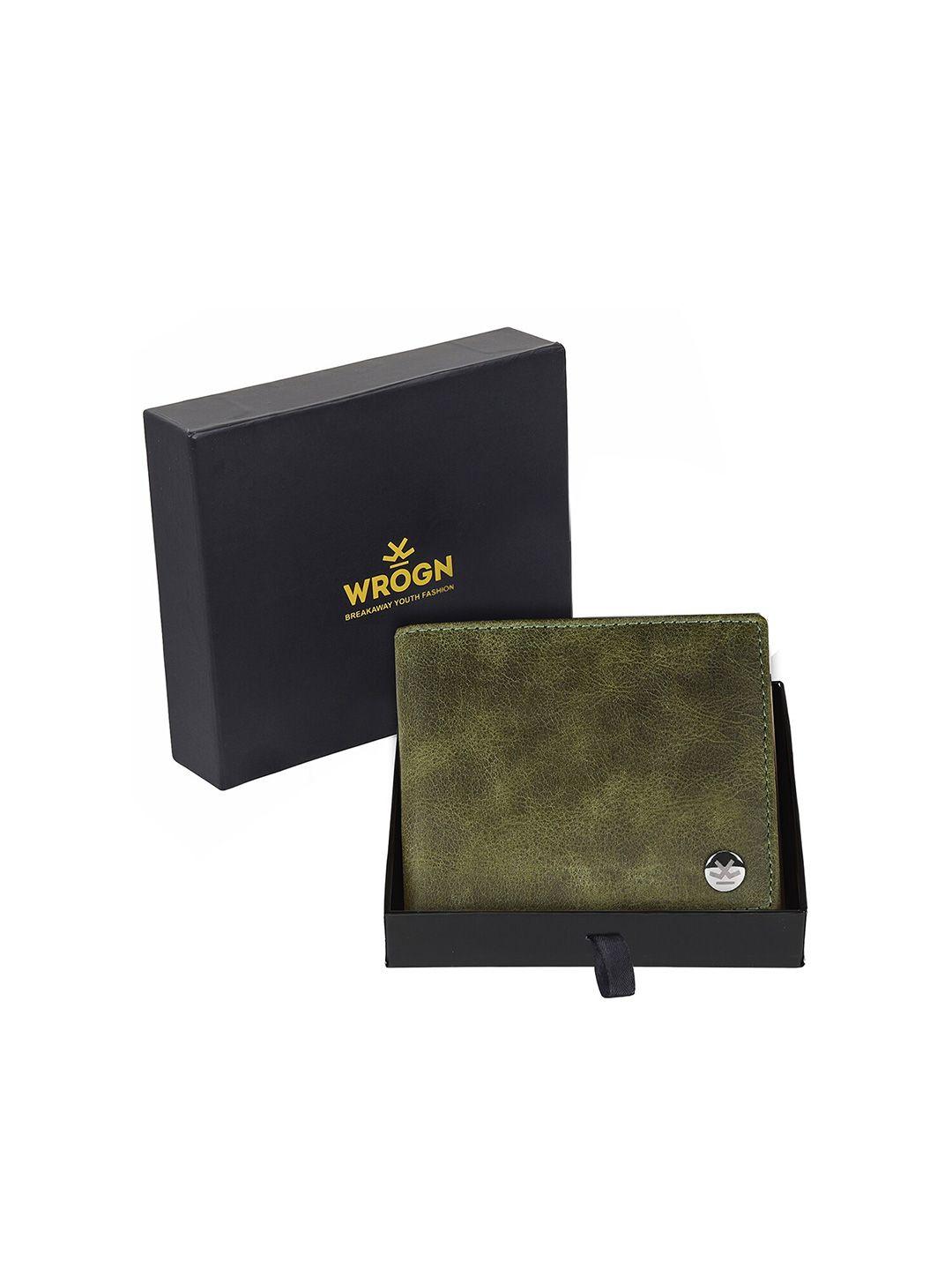 wrogn men green leather two fold wallet