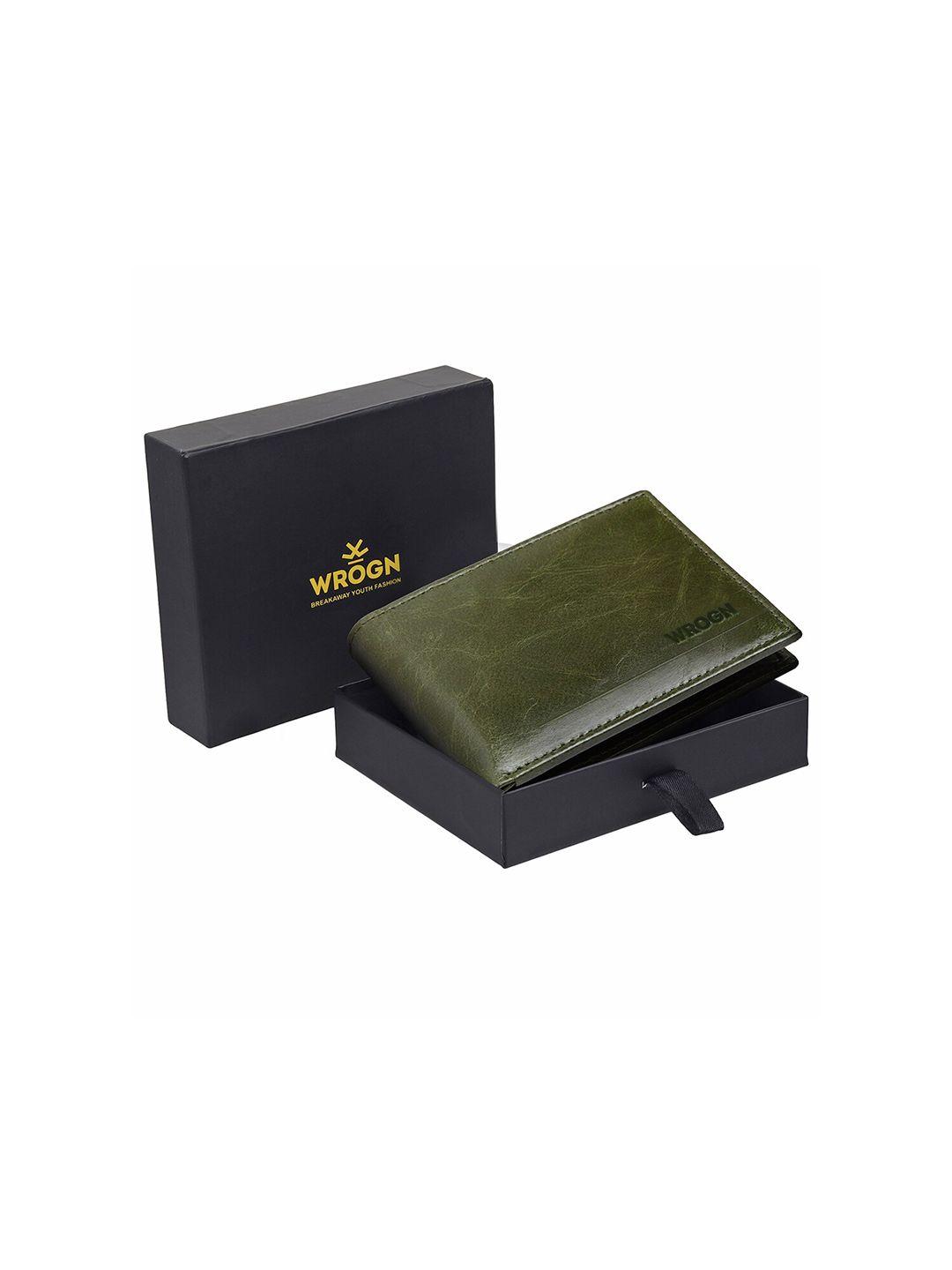 wrogn men green leather two fold wallet