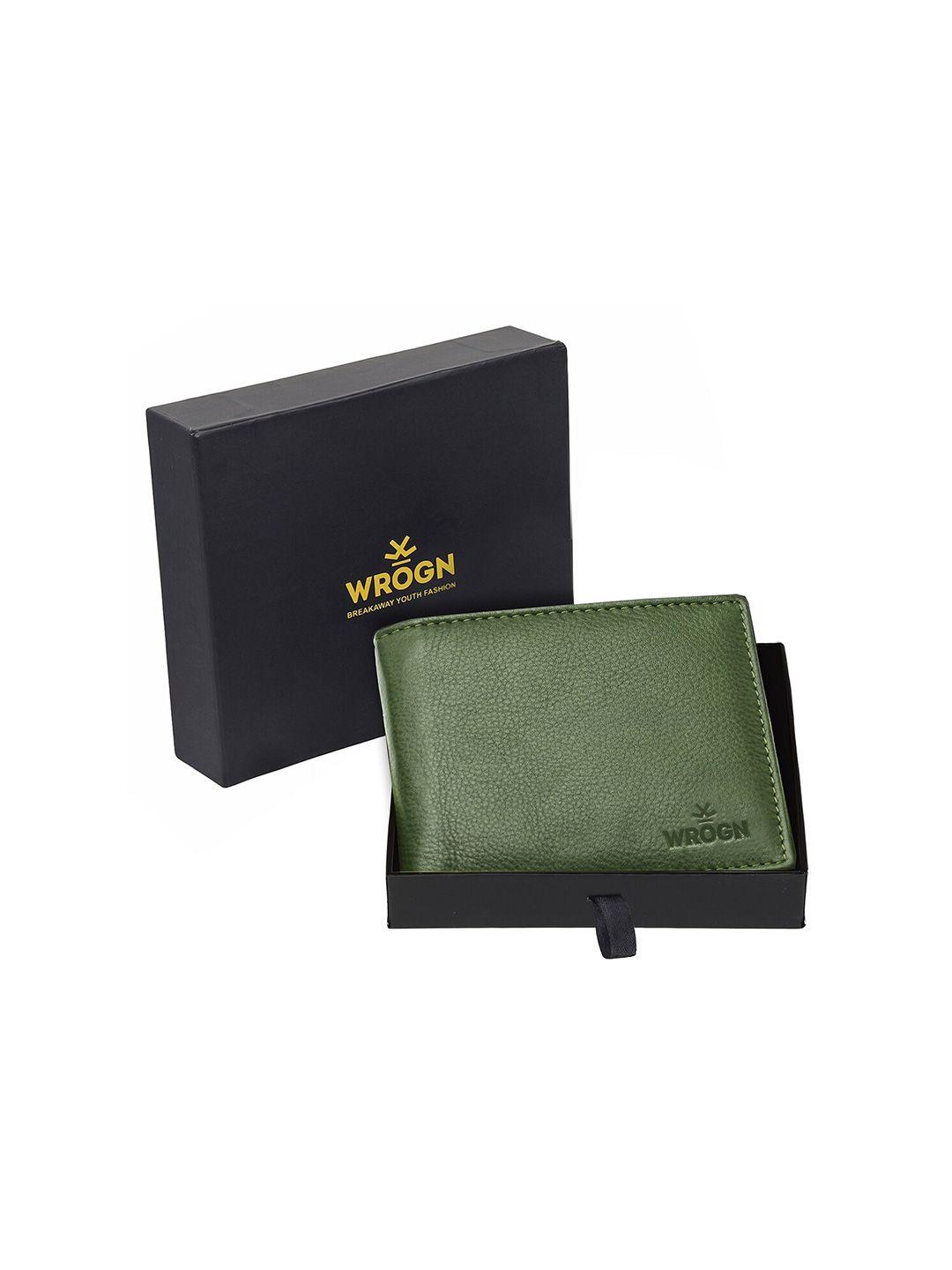 wrogn men green leather two fold wallet