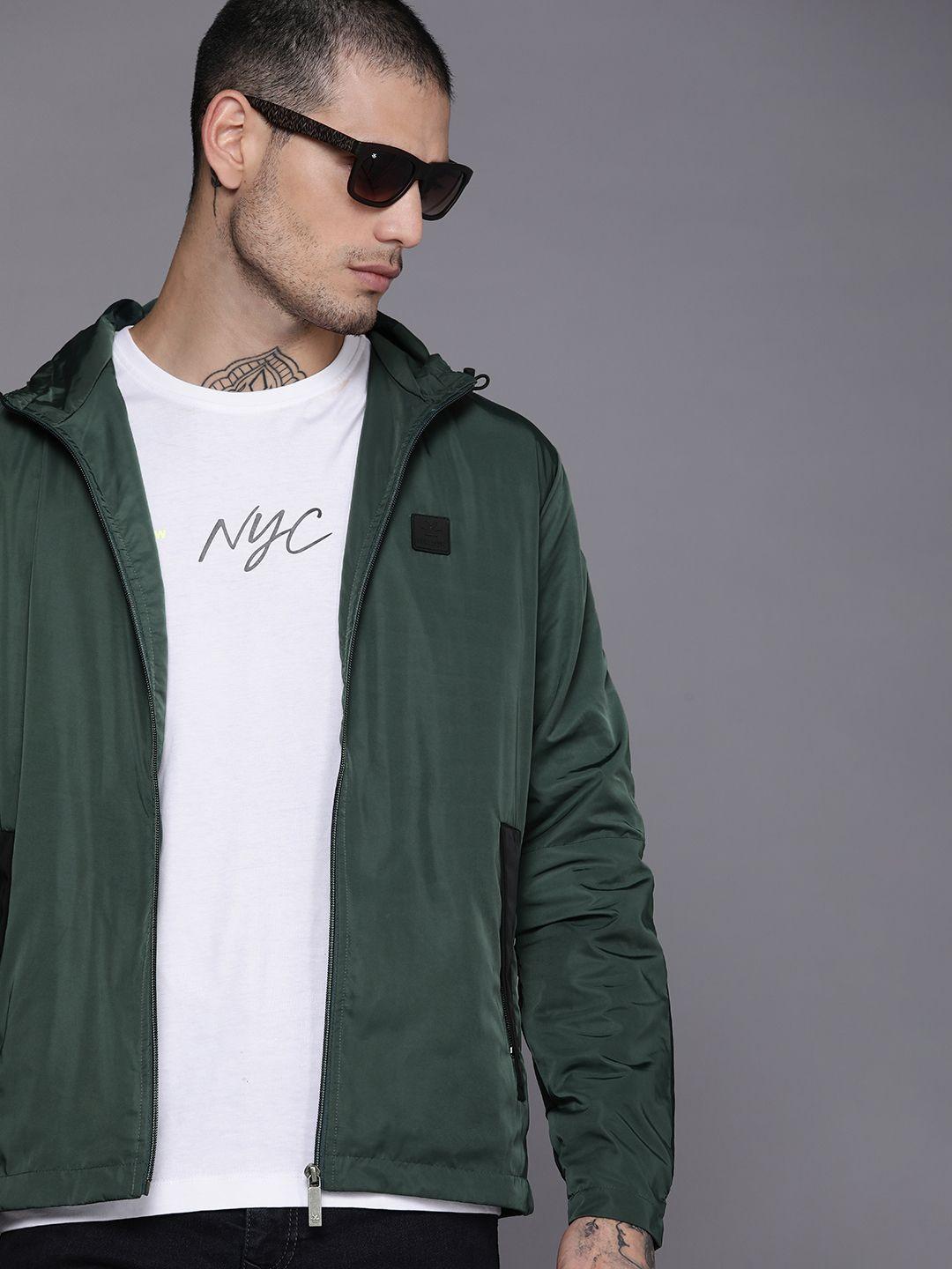 wrogn men green solid sporty jacket