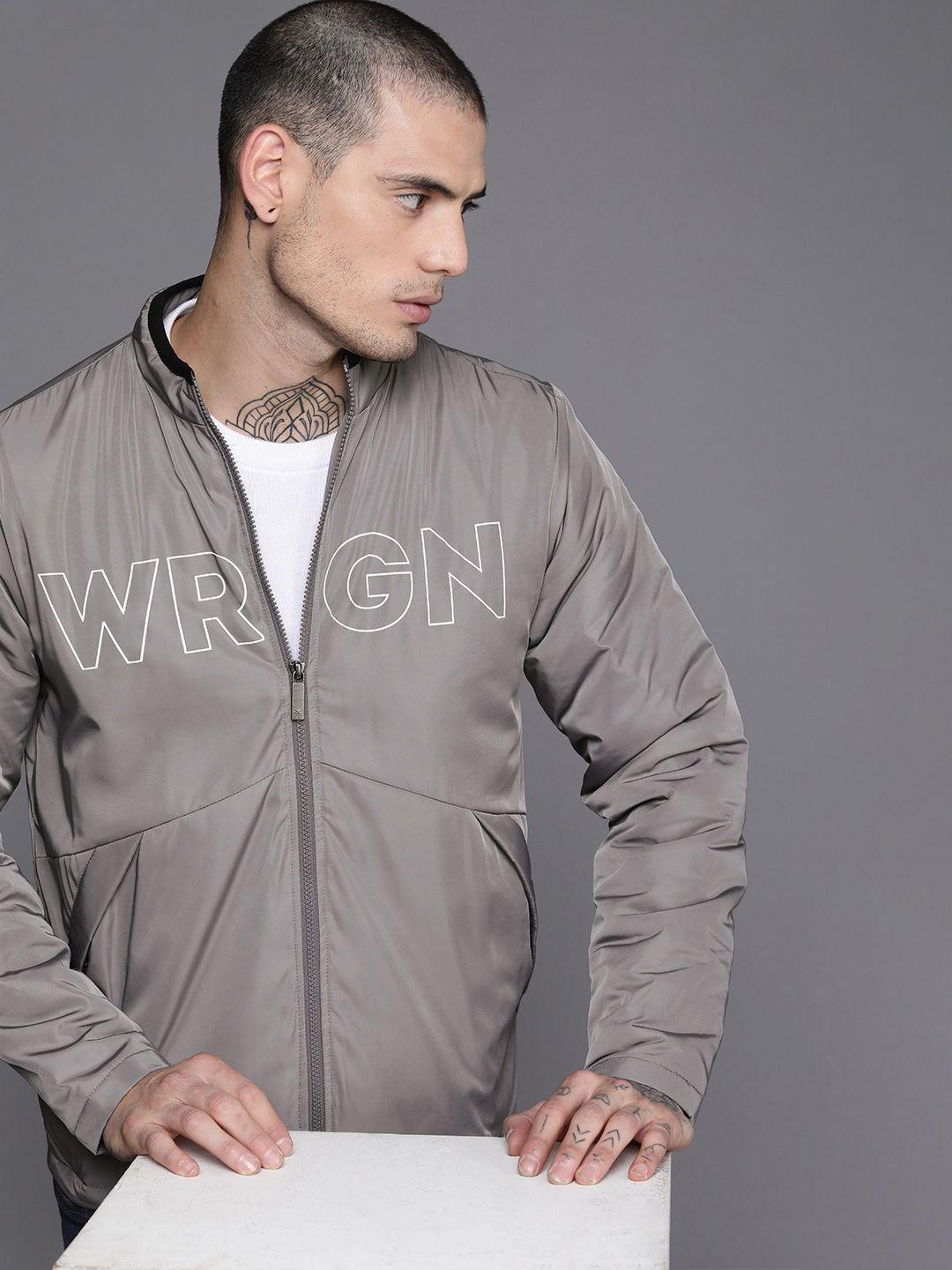 wrogn men grey brand logo detail slim-fit solid padded jacket