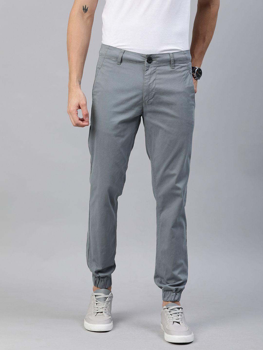 wrogn men grey regular fit solid joggers