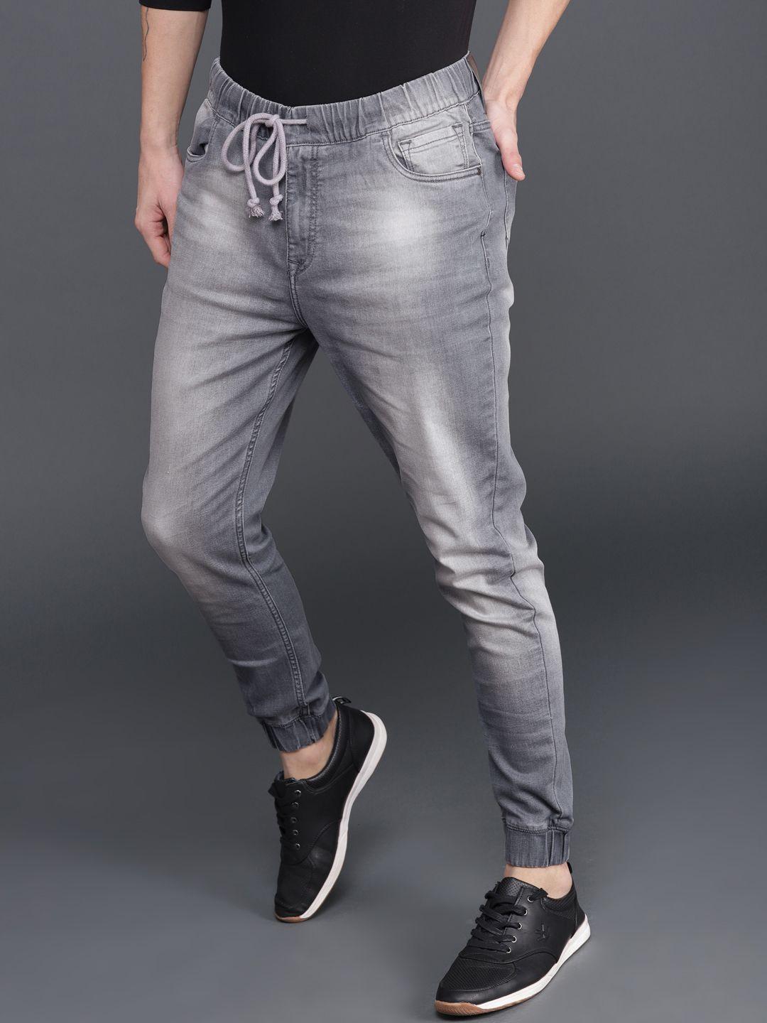 wrogn men grey regular fit solid joggers