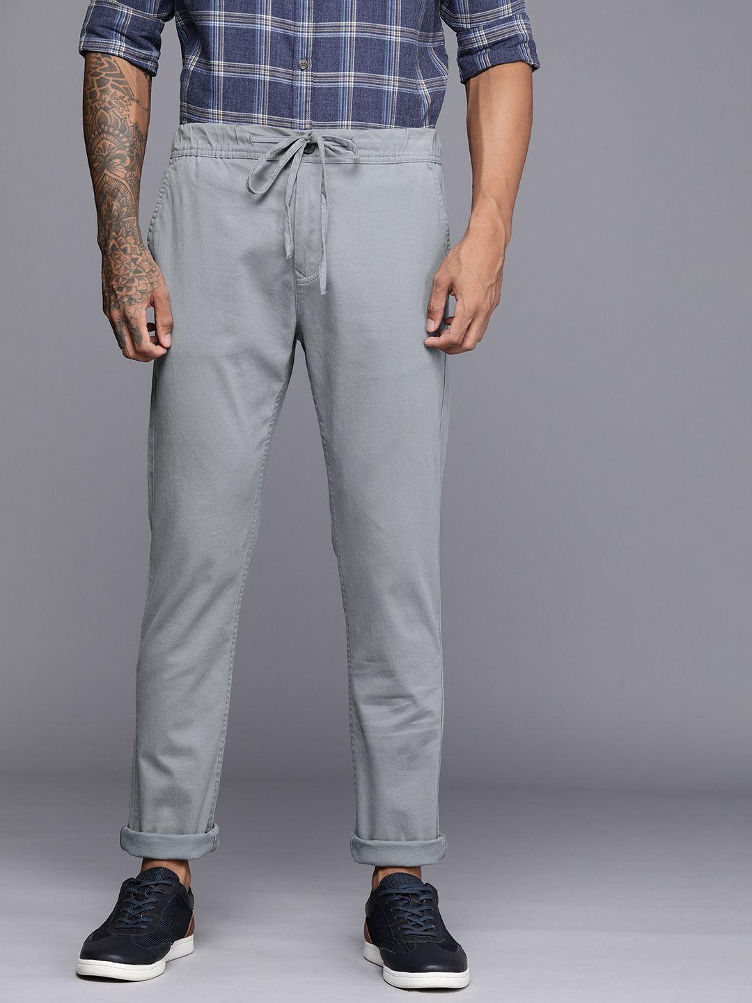 wrogn men grey slim fit chinos trousers