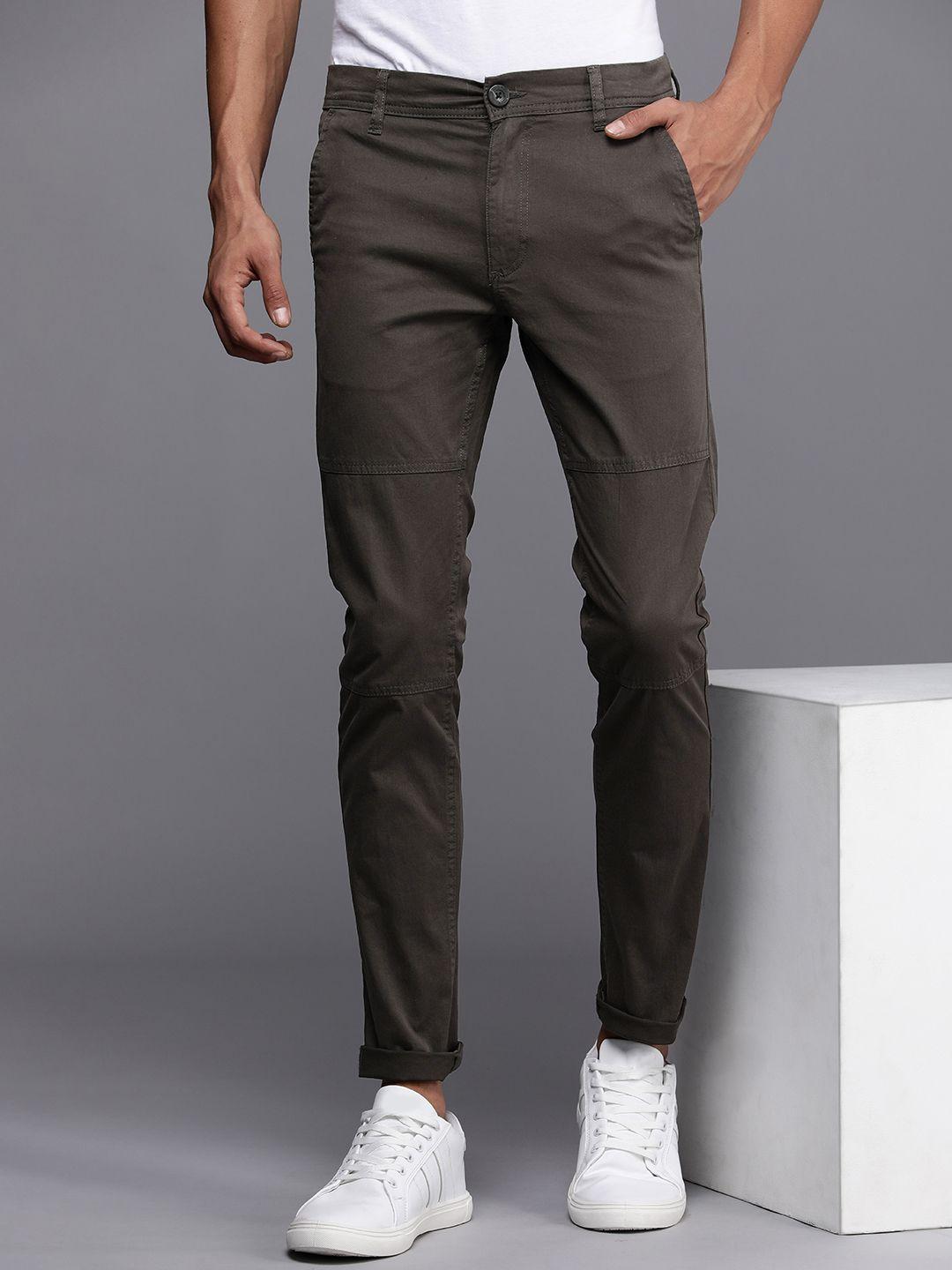 wrogn men grey slim fit chinos trousers