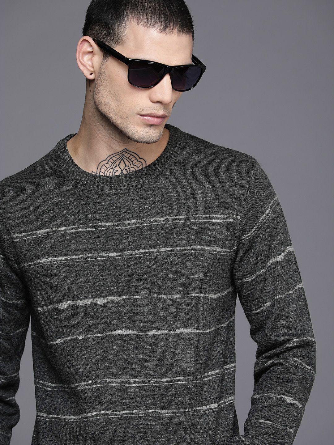 wrogn men grey striped pullover