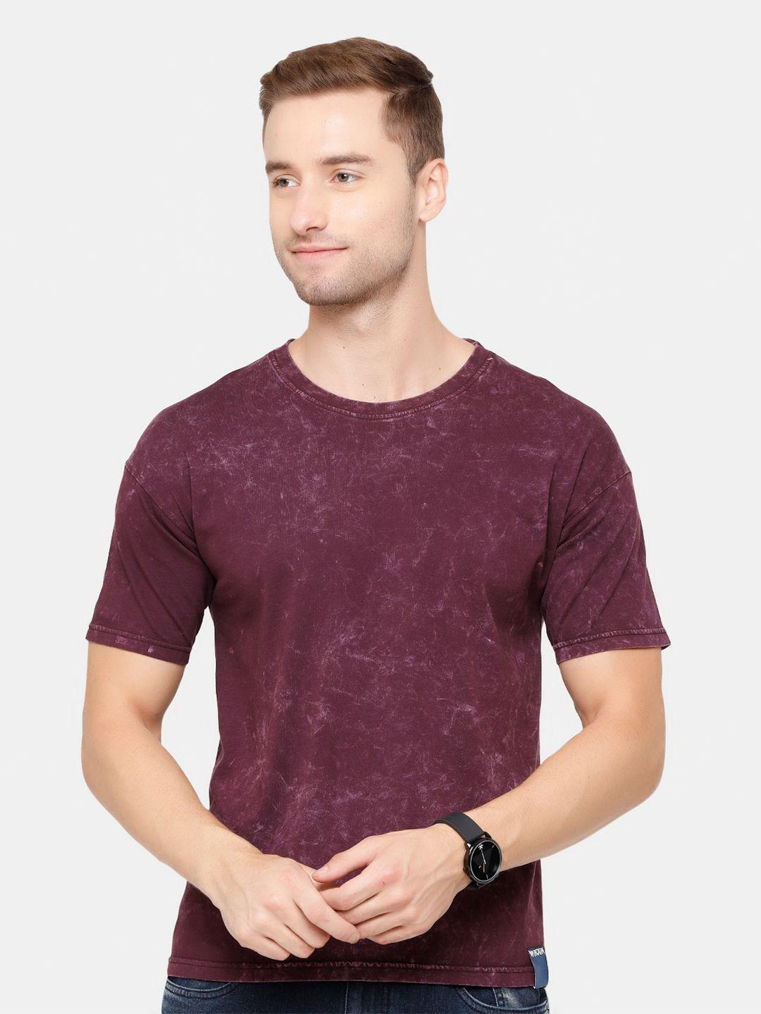 wrogn men maroon slim fit cotton t-shirt