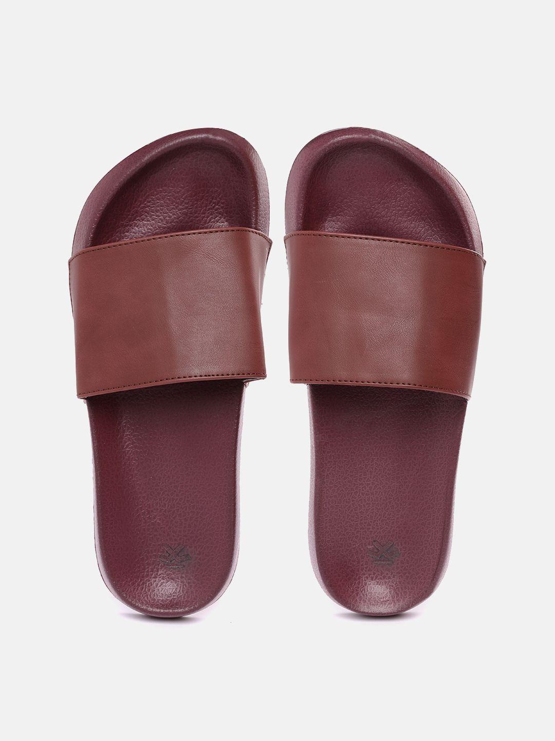 wrogn men maroon solid sliders