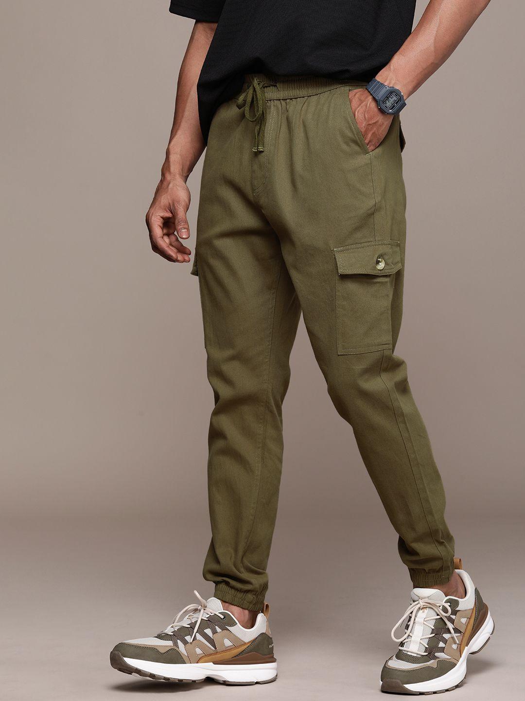 wrogn men mid-rise cargo style joggers