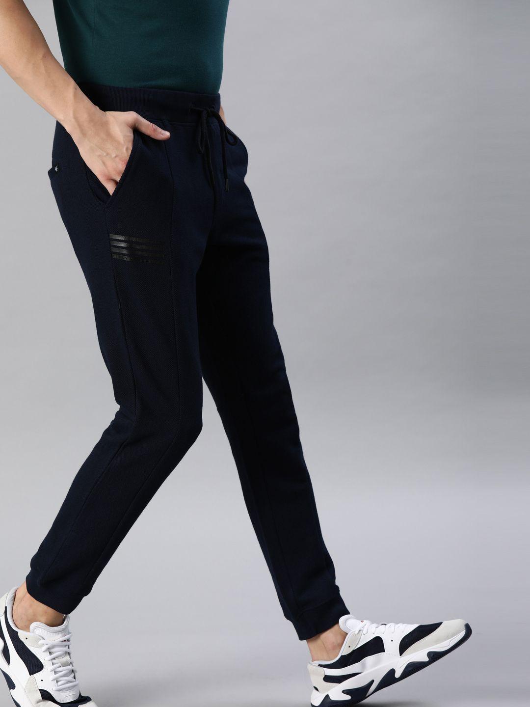 wrogn men navy blue solid slim fit joggers