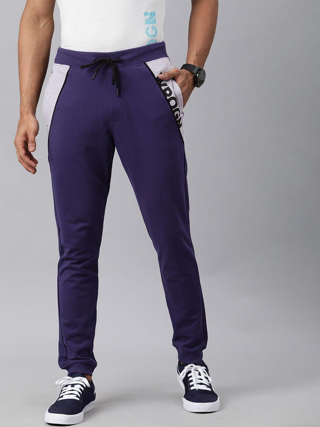 wrogn men navy blue solid slim fit joggers