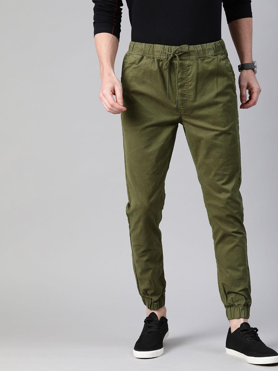 wrogn men olive green joggers