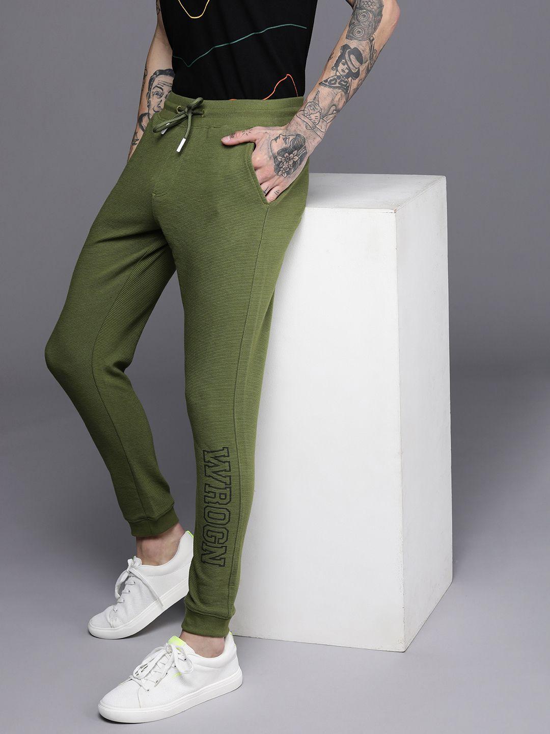 wrogn men olive green ribbed joggers