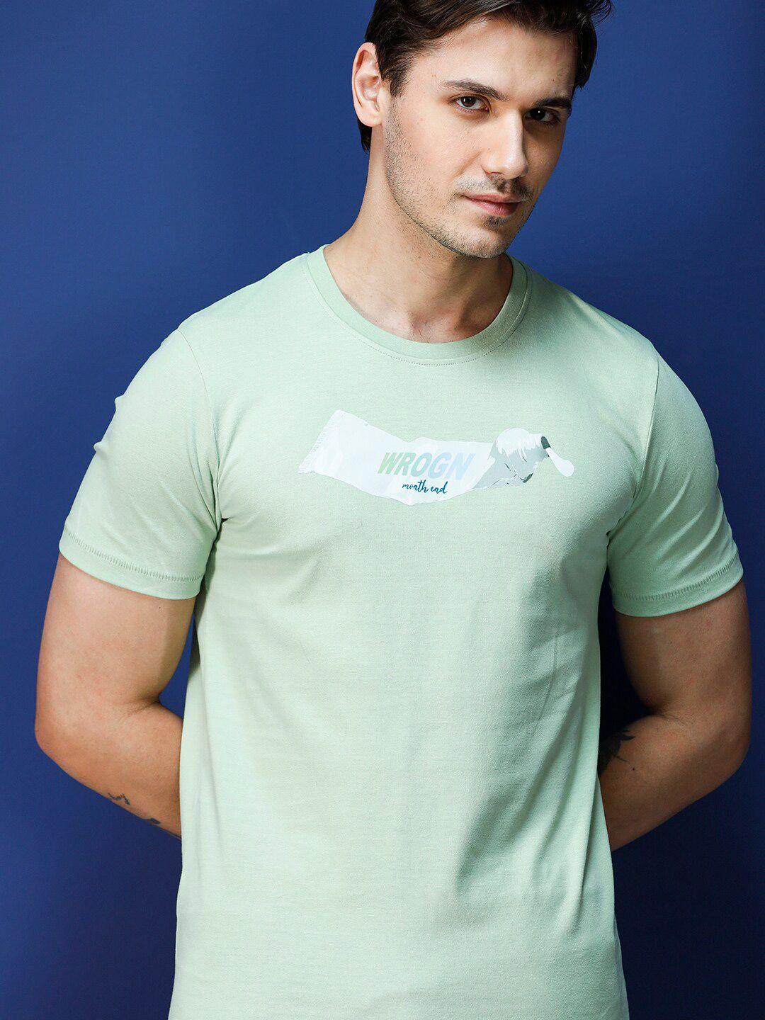 wrogn men olive green slim fit t-shirt