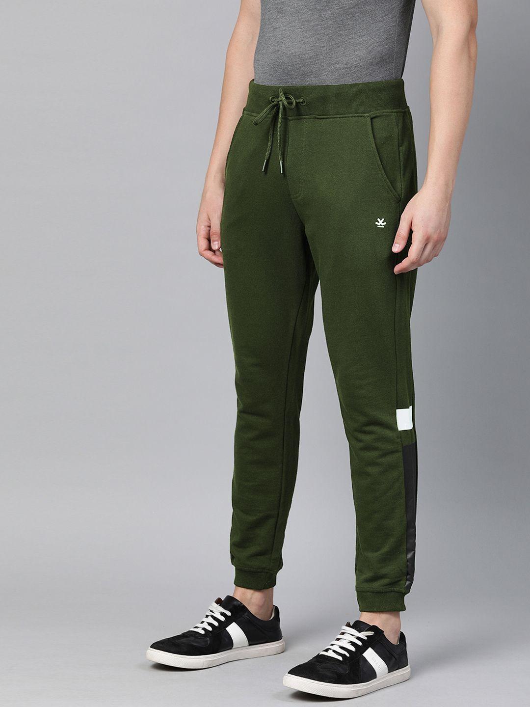 wrogn men olive green solid straight fit joggers