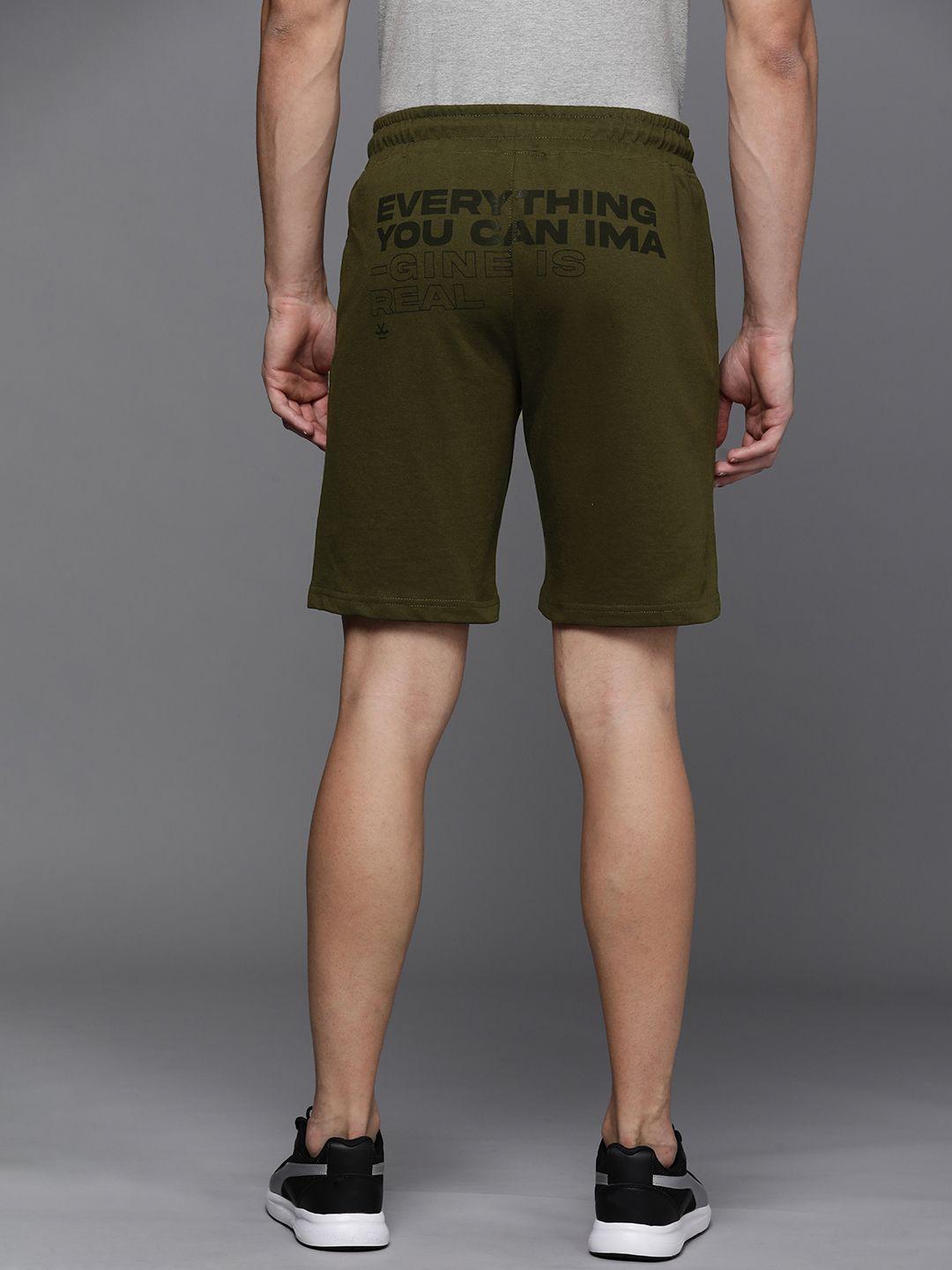 wrogn men olive green typography printed shorts