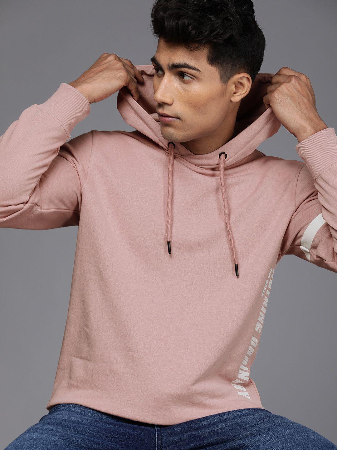 wrogn men pink printed hooded sweatshirt