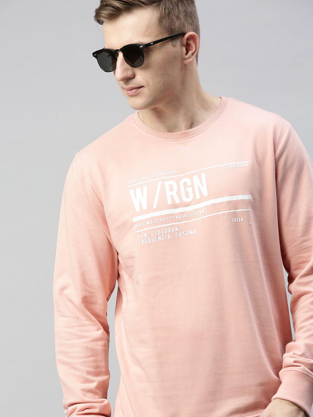 wrogn men pink printed pullover sweatshirt