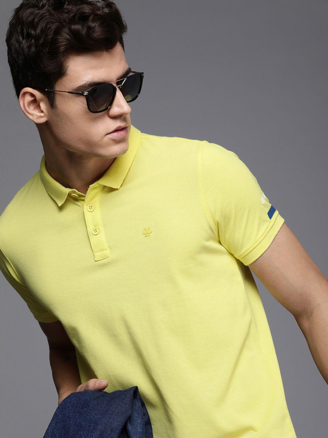 wrogn men polo collar slim fit t-shirt