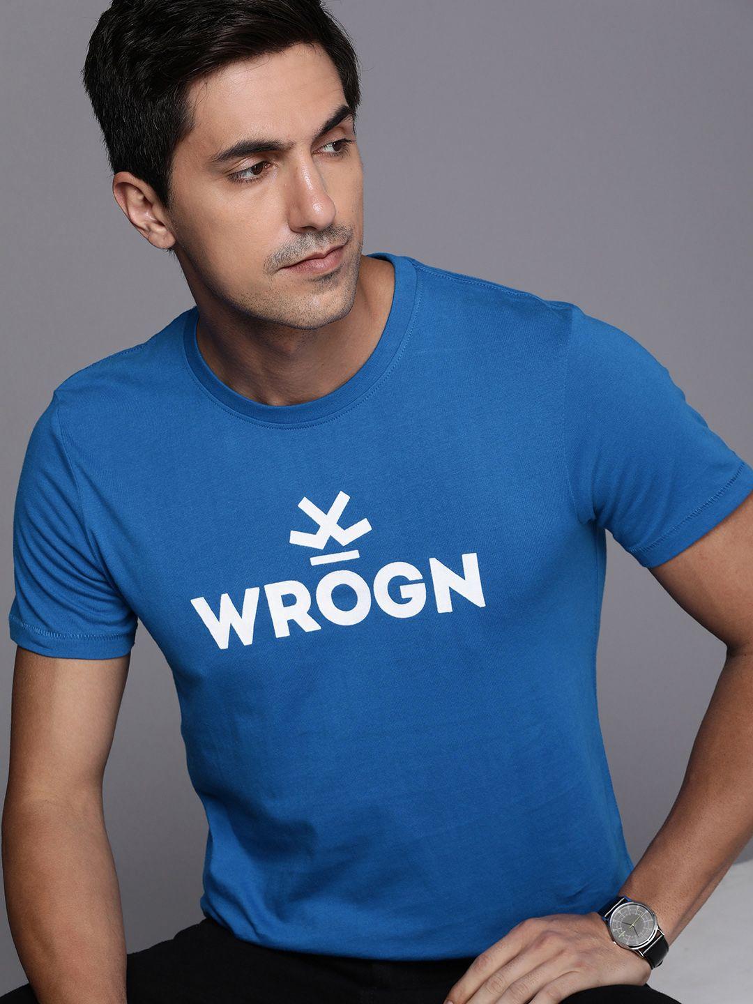 wrogn men pure cotton brand logo printed slim fit t-shirt
