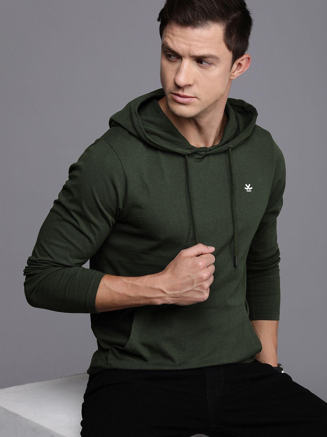 wrogn men pure cotton hooded slim fit t-shirt