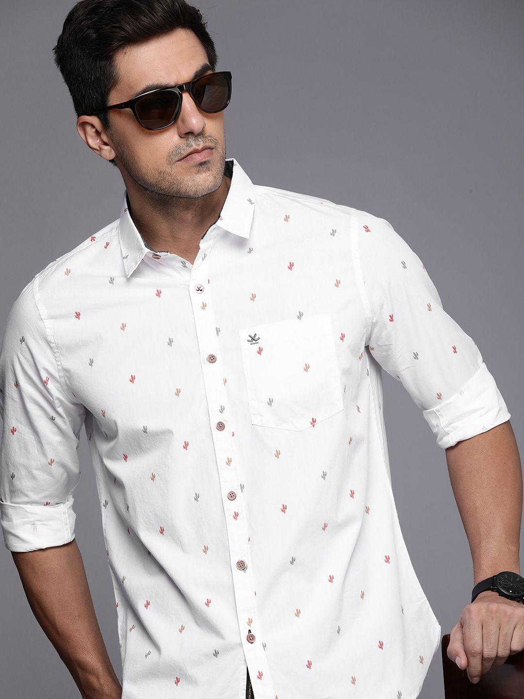 wrogn men pure cotton opaque printed casual shirt