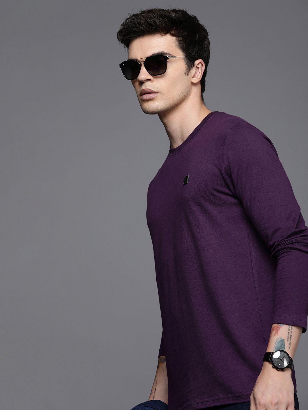 wrogn men pure cotton solid round neck slim fit t-shirt