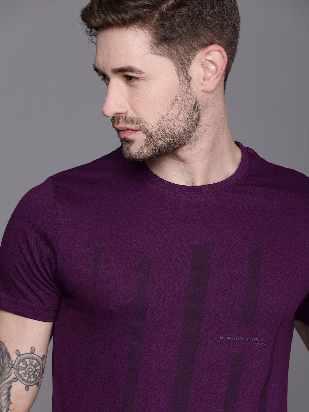 wrogn men purple abstract print t-shirt