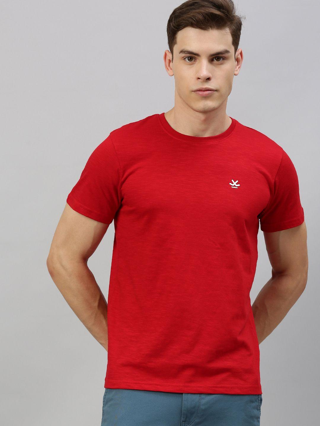 wrogn men red & white printed round neck t-shirt