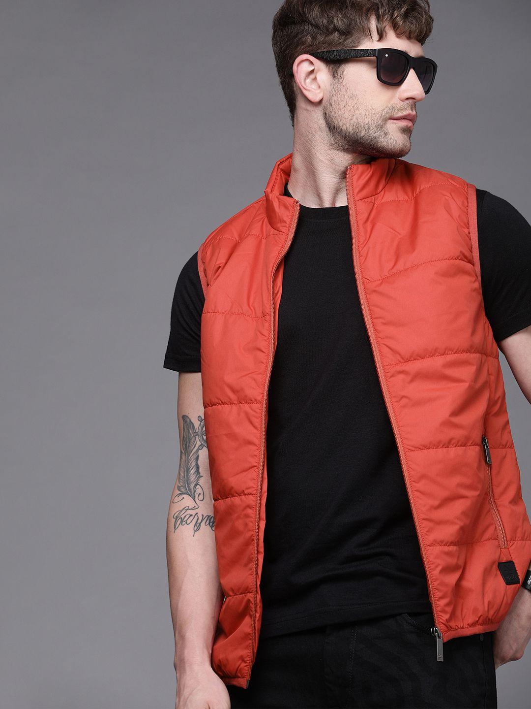 wrogn men red mock collar padded jacket