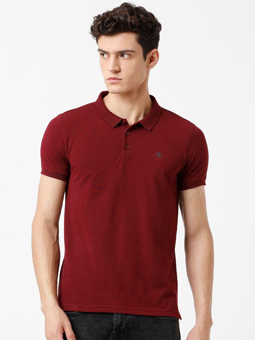 wrogn men red polo collar slim fit t-shirt