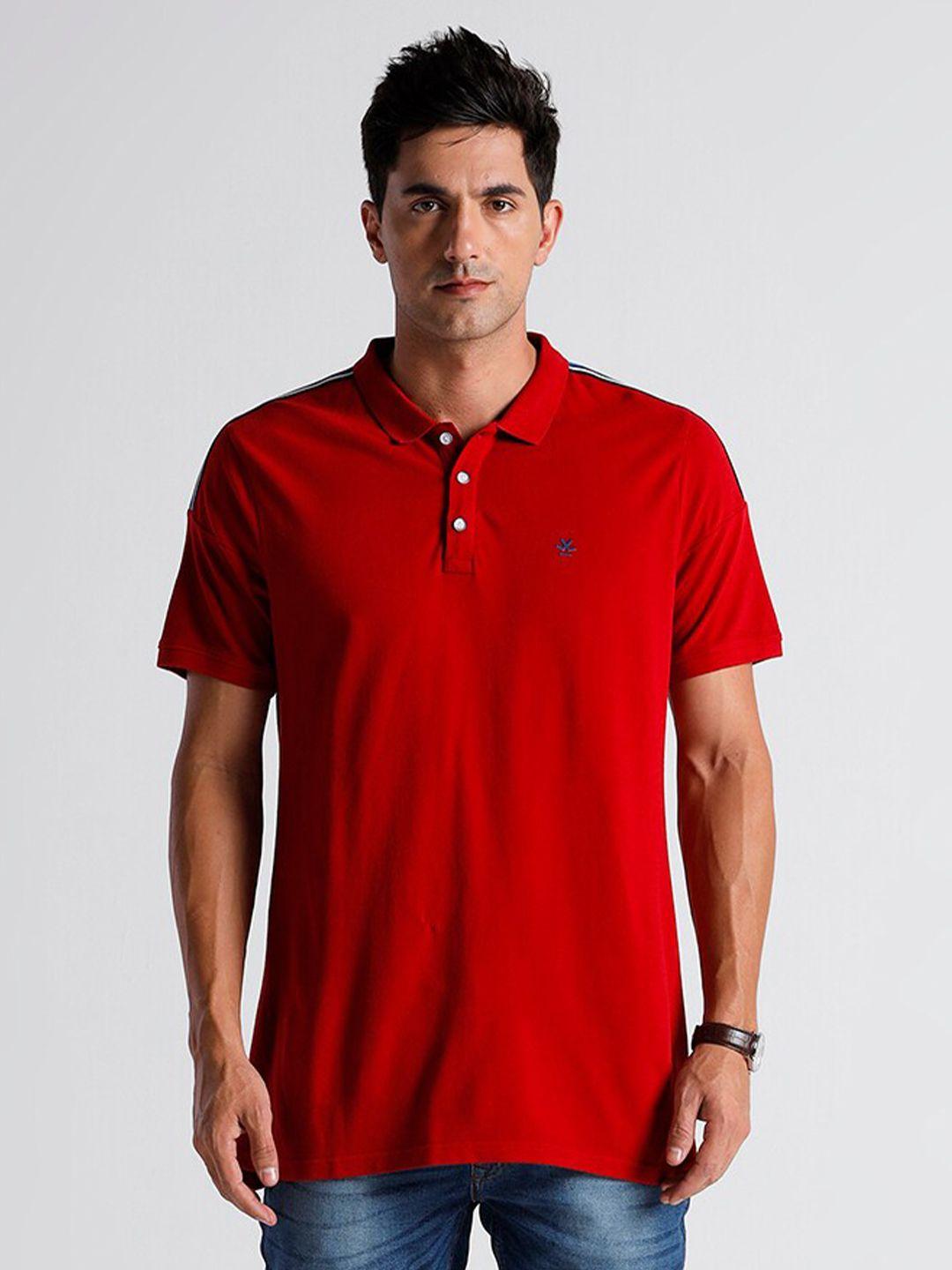 wrogn men red polo collar slim fit t-shirt