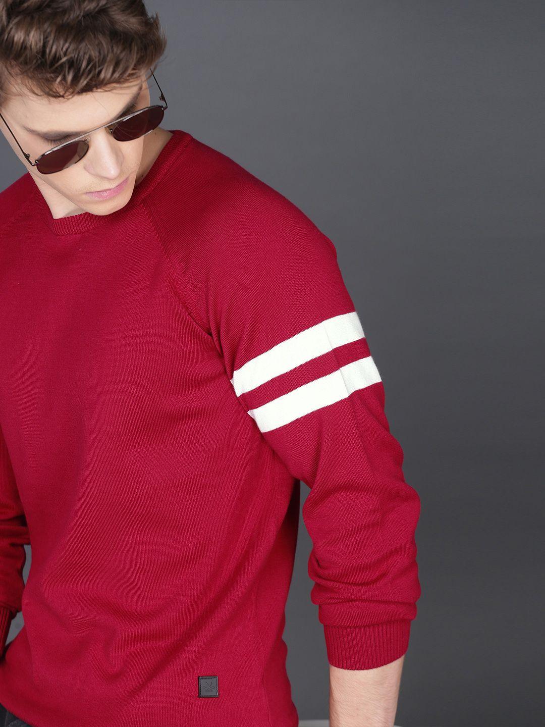 wrogn men red solid sweater