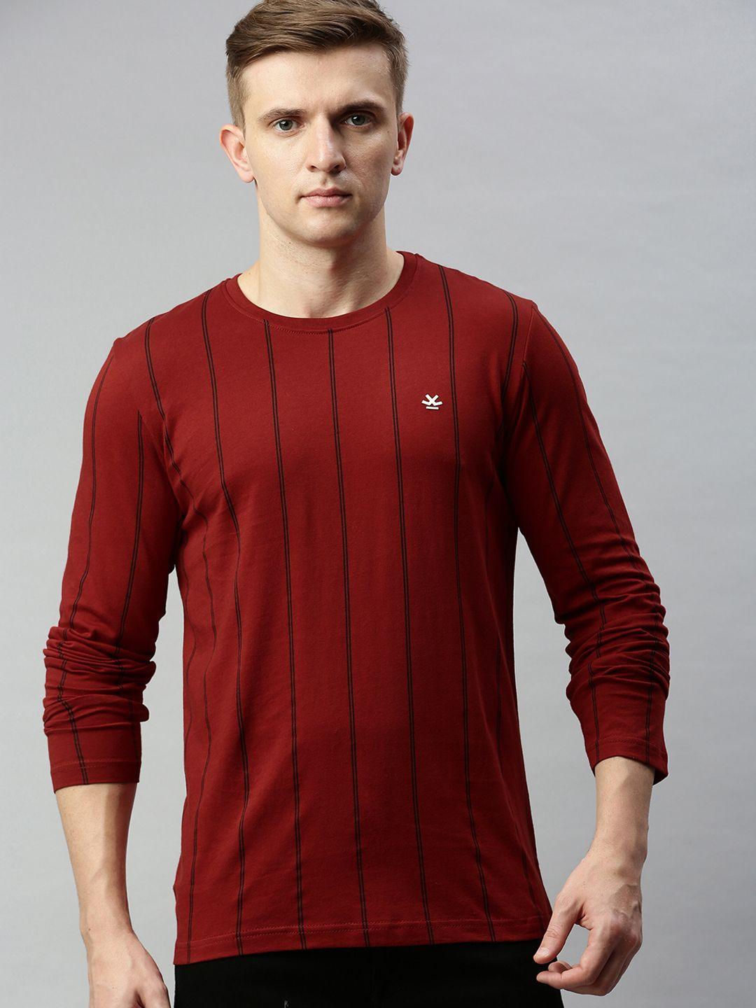 wrogn men red striped round neck pure cotton t-shirt