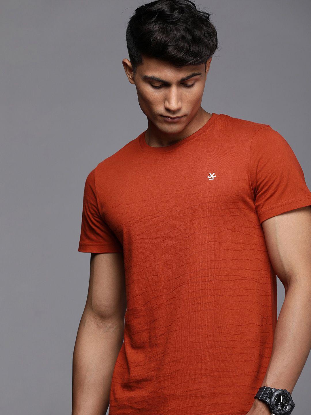 wrogn men red striped round neck pure cotton t-shirt