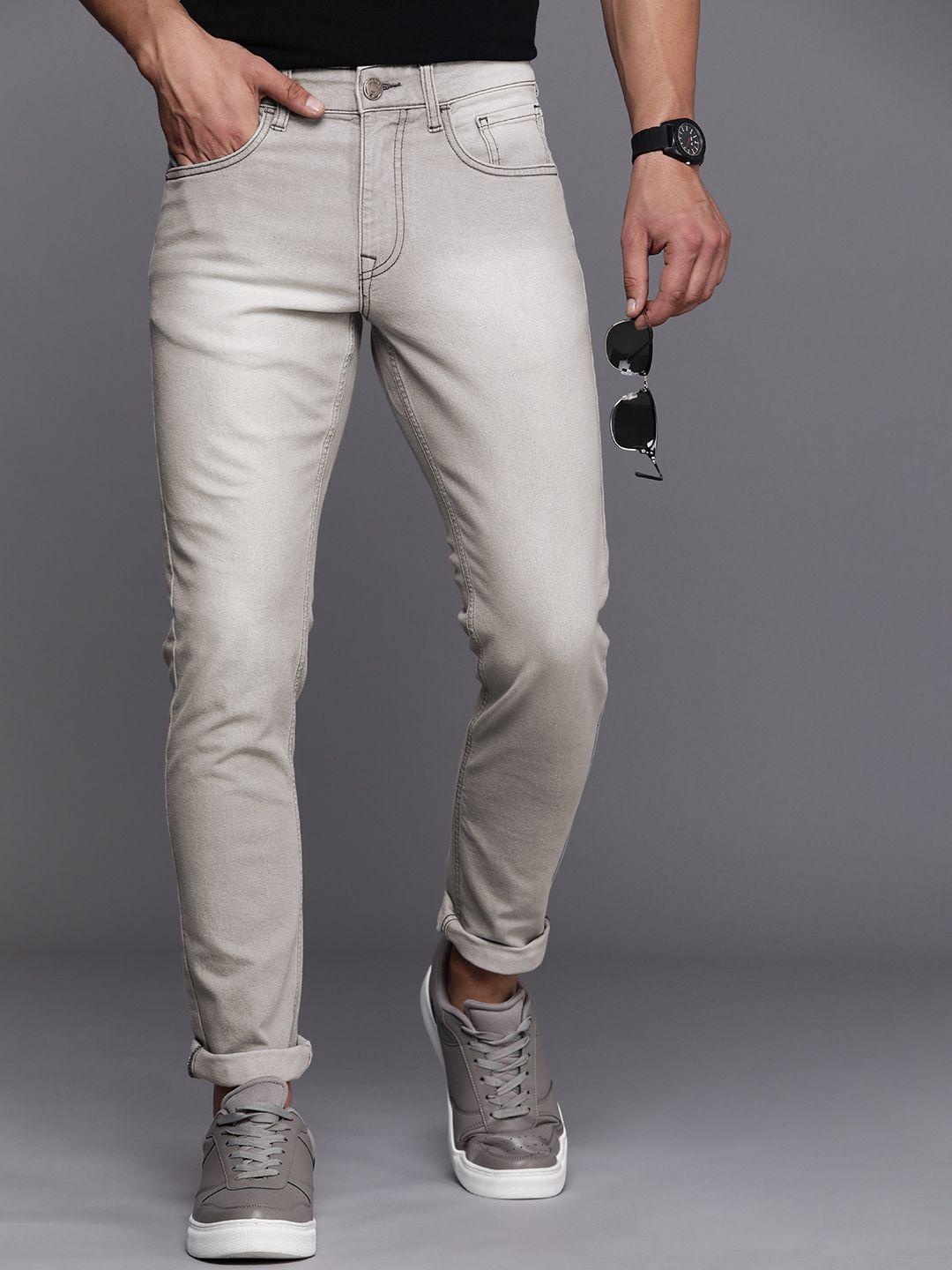 wrogn men slim fit heavy fade stretchable jeans